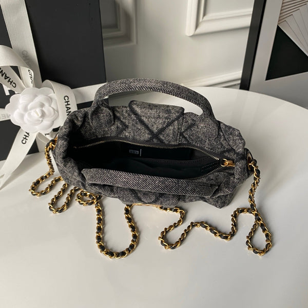 Chanel 25K Bow Bag 26cm Dark Gray Gold Denim Leather 295188