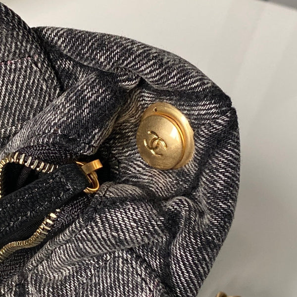 Chanel 25K Bow Bag 26cm Dark Gray Gold Denim Leather 295188