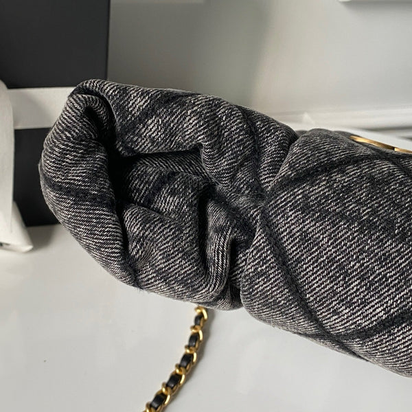 Chanel 25K Bow Bag 26cm Dark Gray Gold Denim Leather 295188