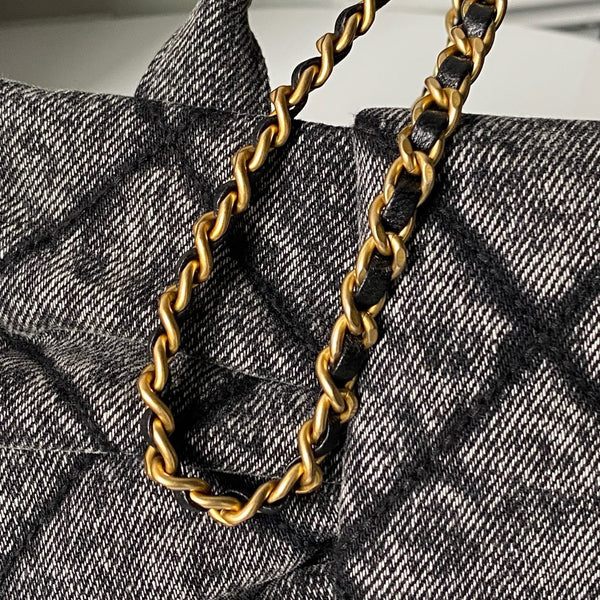 Chanel 25K Bow Bag 26cm Dark Gray Gold Denim Leather 295188
