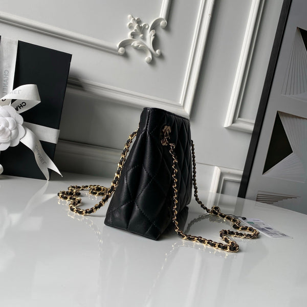 Chanel 2026 Small Shopping Tote Bag Black 24.5cm Black Lambskin 348256