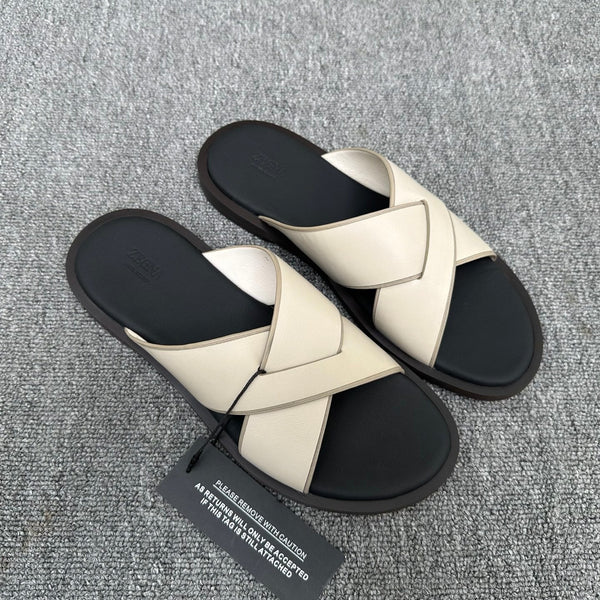 Zegna Men's Sandal Cream Black Leather 144953