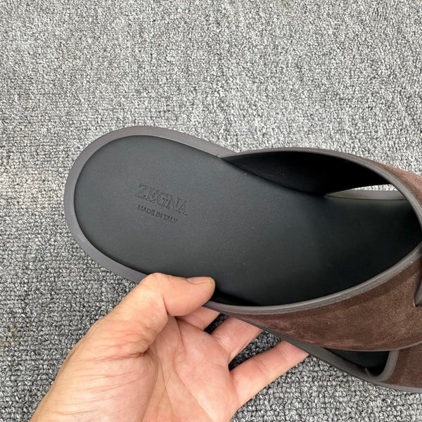 Zegna Men's Sandal Chocolate Suede Leather 144954