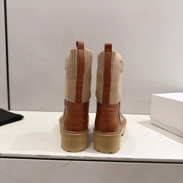 CE 26s Sock Ankle Boots Brown Lambskin Cotton 101098