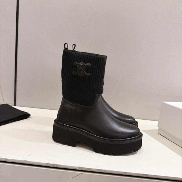 CE 26s Sock Ankle Boots Black Lambskin Cotton 101099