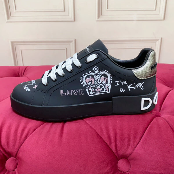 DC 24 Portofino Sneakers Black Digital-Print Sheepskin & Crown Embroidery 100859