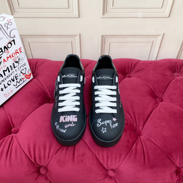 DC 24 Portofino Sneakers Black Digital-Print Sheepskin & Crown Embroidery 100859
