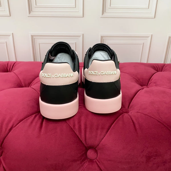 DC 25 Portofino Light Sneakers Black Pink Glitter Floral Pattern & Sheepskin 333870