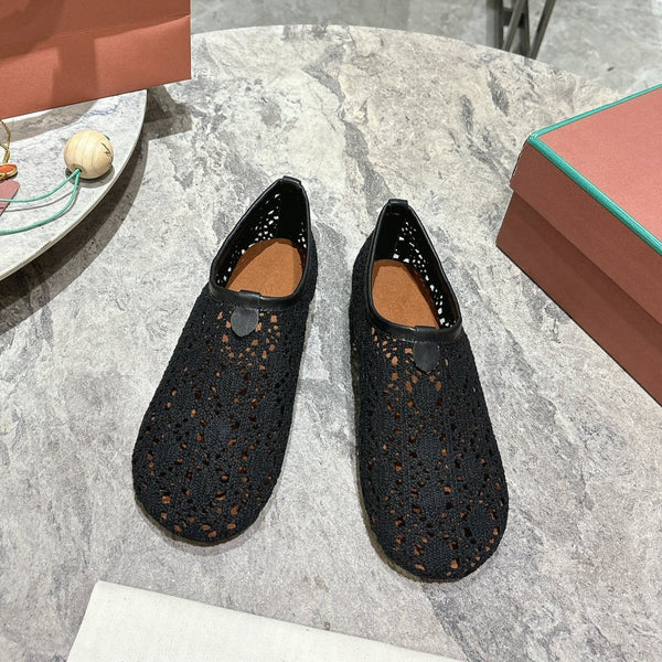 LP hollow knit ballet flats black fabric 379027