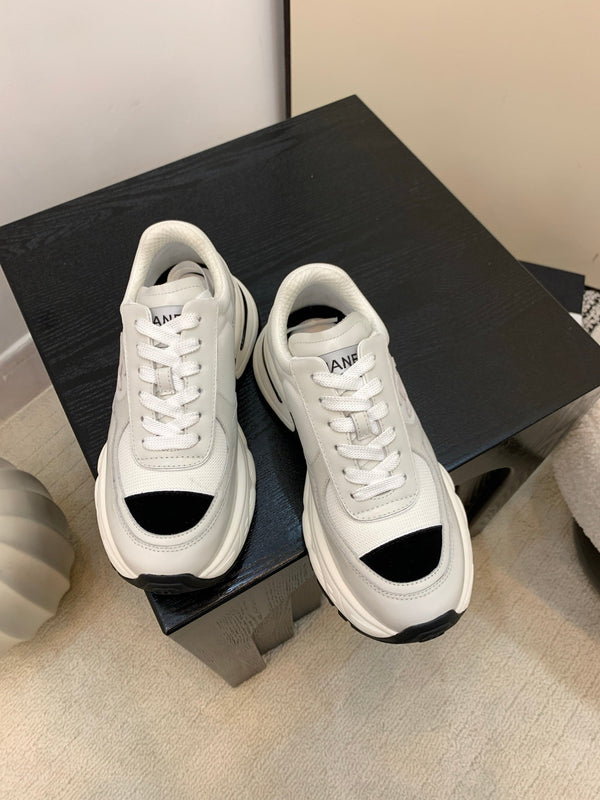 Chanel Sneakers Gray Black Leather And Mesh Fabric 537187