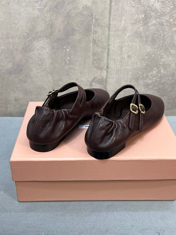 Miu 26s Ruches Ballerinas Chocolate Nappa Leather 682645