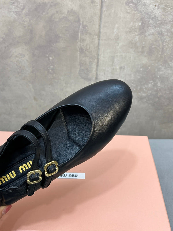 Miu 26s Ruches Ballerinas Black Nappa Leather 682646