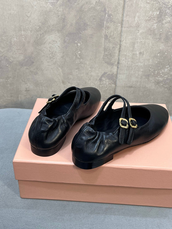 Miu 26s Ruches Ballerinas Black Nappa Leather 682646
