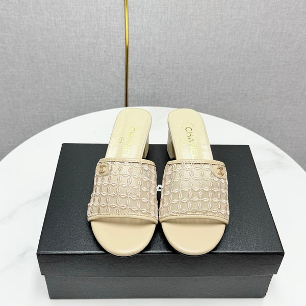 CC 25 Heel Sandals 50m Beige Mesh And Sheepskin 368803