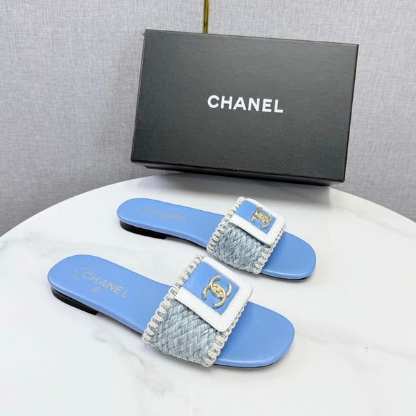 CC 26s Woven Strap Slides Sky Blue Lambskin