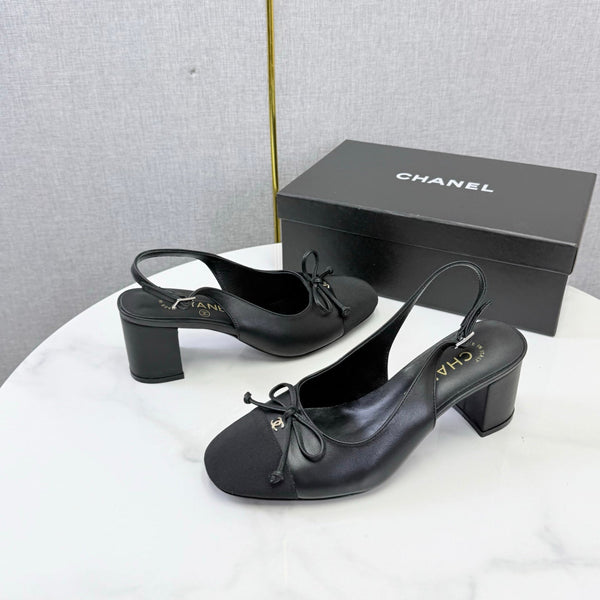 CC 26s Slingback Heels 4.5cm Black Lambskin Fabric