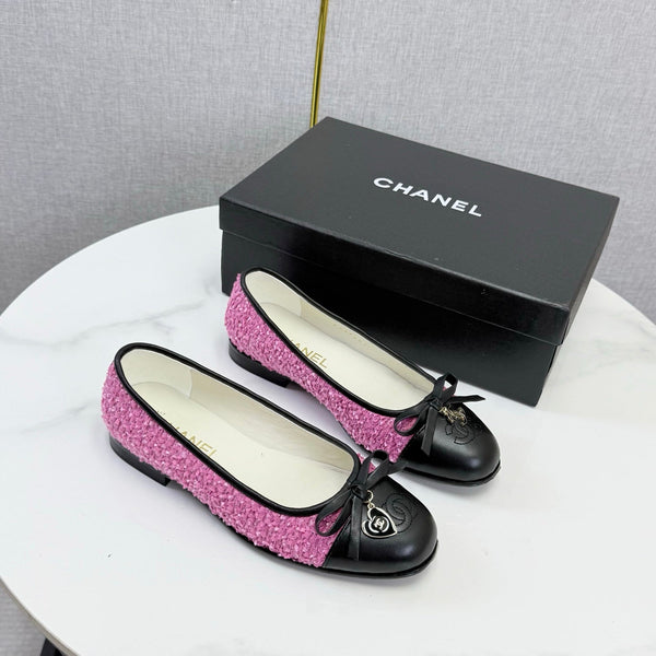 CC 26s Ballet Flats In Dark Pink Tweed And Lambskin