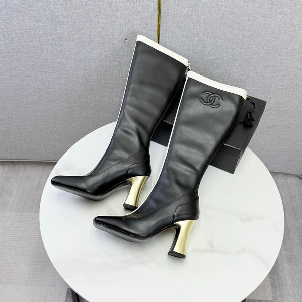 CC 26s Knee-High Boots Black White Sheepskin 904483