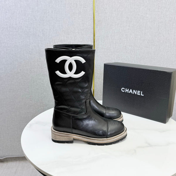 CC 26s Mid-Calf Boots Black Quited Calfskin 972658