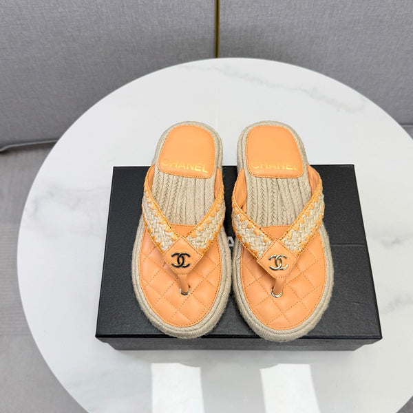 CC 26s Flip Flops Quilted Espadrille Orange Leather 972713