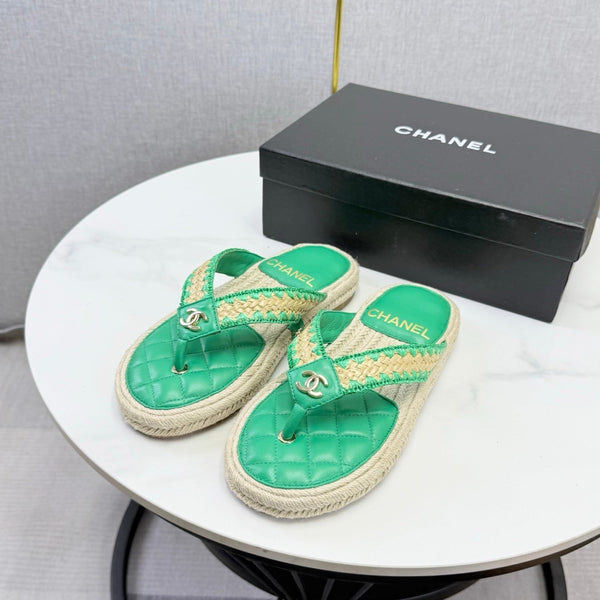 CC 26s Flip Flops Quilted Espadrille Green Leather 972714