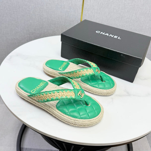 CC 26s Flip Flops Quilted Espadrille Green Leather 972714