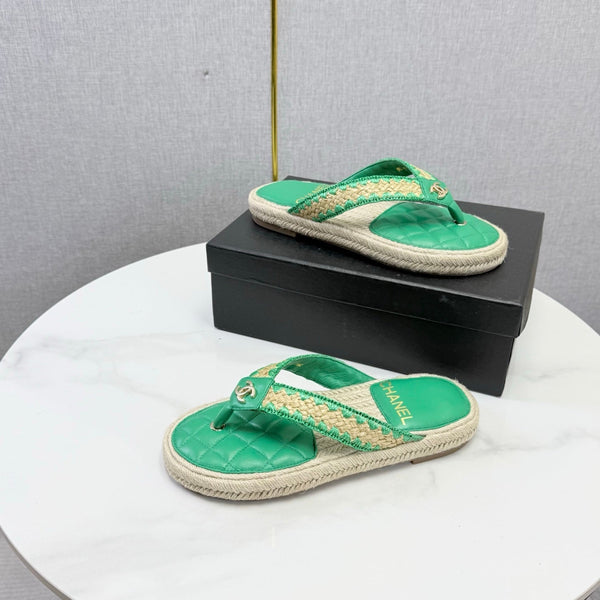 CC 26s Flip Flops Quilted Espadrille Green Leather 972714