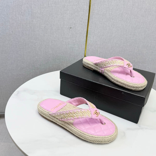 CC 26s Flip Flops Quilted Espadrille Pink Leather 972715
