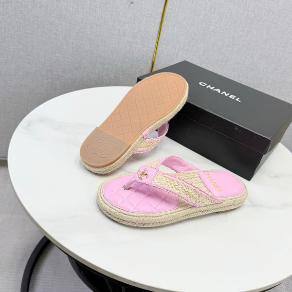 CC 26s Flip Flops Quilted Espadrille Pink Leather 972715
