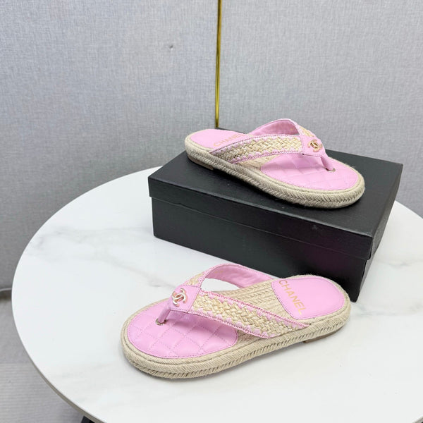CC 26s Flip Flops Quilted Espadrille Pink Leather 972715