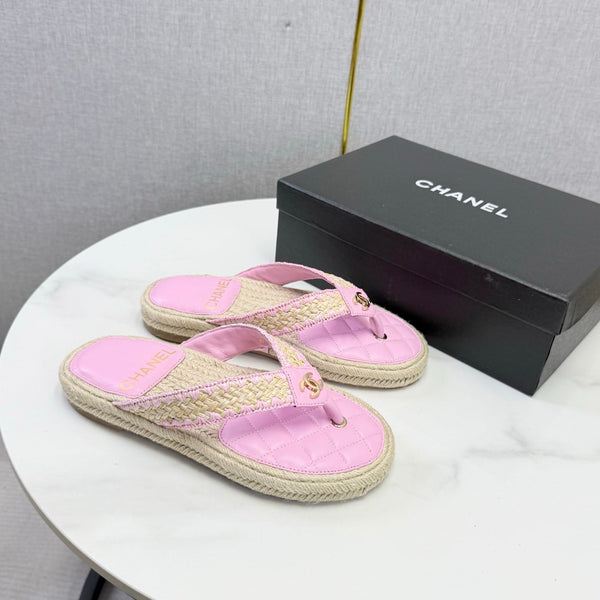 CC 26s Flip Flops Quilted Espadrille Pink Leather 972715