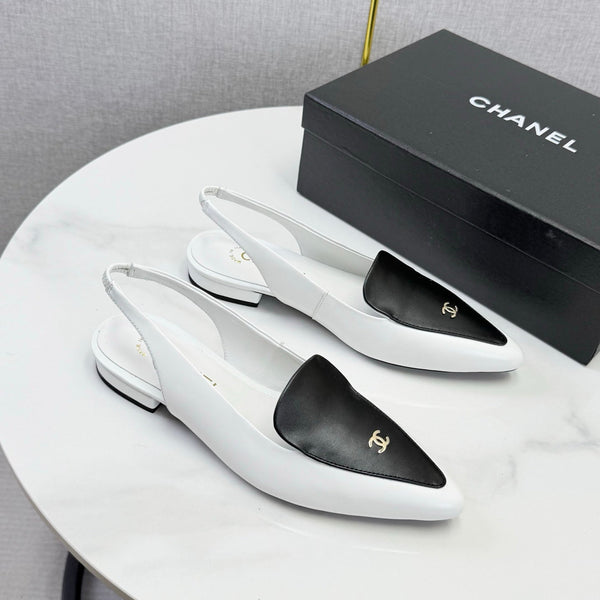 CC 26s Pointed Slingback Flat Black White Sheepskin 972782