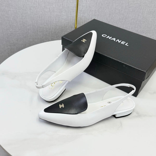 CC 26s Pointed Slingback Flat Black White Sheepskin 972782