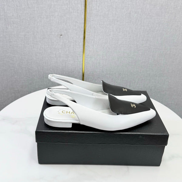 CC 26s Pointed Slingback Flat Black White Sheepskin 972782