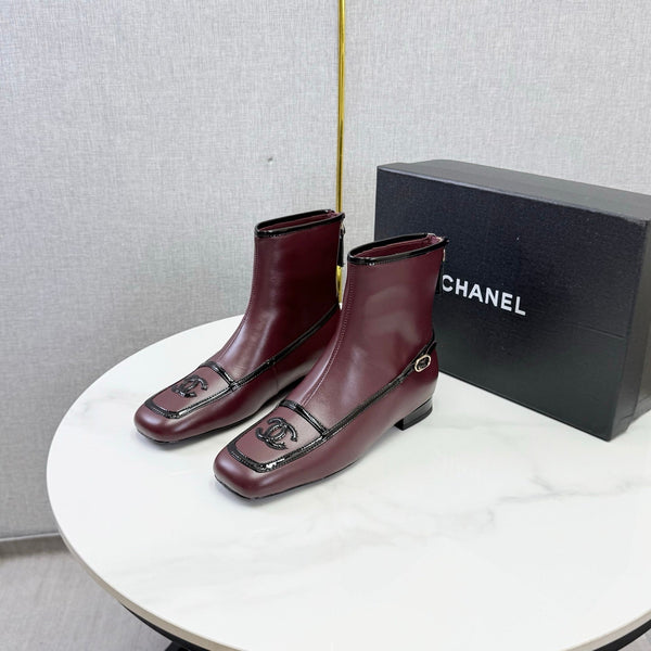 CC 26s Square Toe Low Heel Boots Black Burgundy Sheeepskin 972804