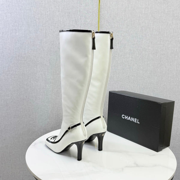 CC 26s Silhouette Long Boots White Black Sheepskin 972809