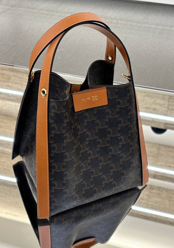 Celine Small Cube Bag Brown Triomphe Canvas Calfskin