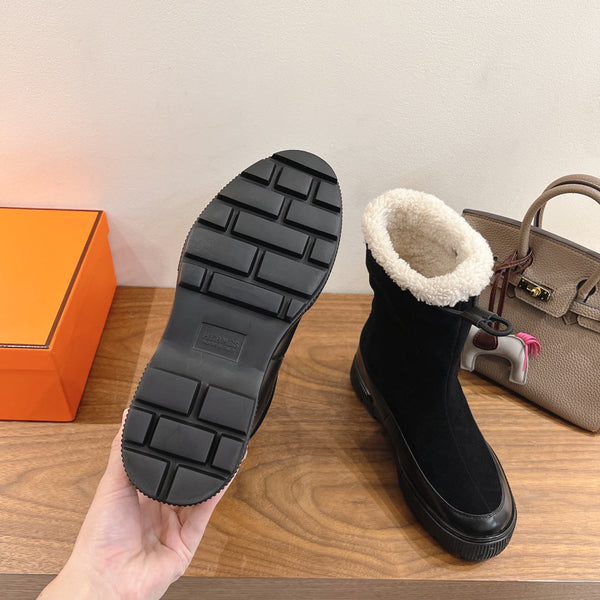 HM 26S Journey Botines 4cm Black Suede Shearling 110579