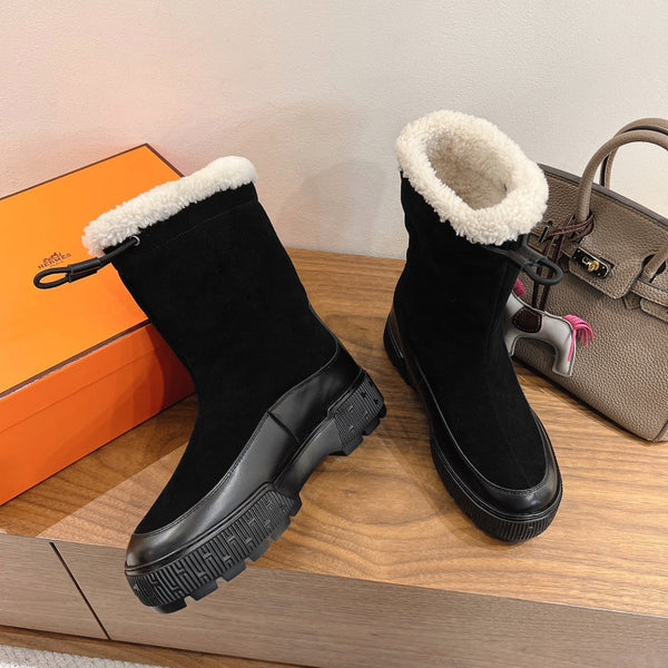 HM 26S Journey Botines 4cm Black Suede Shearling 110579
