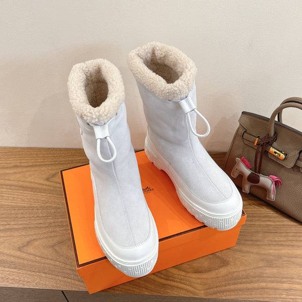 HM 26S Journey Botines 4cm White Suede Shearling 110580