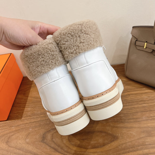 HM 26S Flocon Botines 4cm White Leather Shearling 110589
