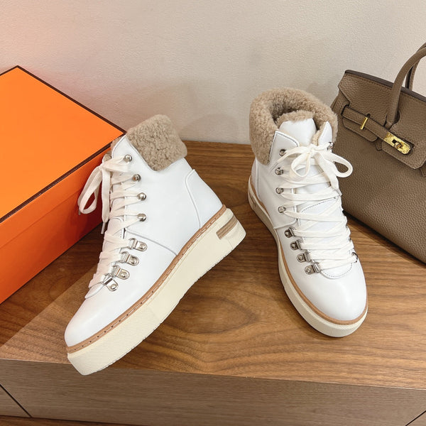 HM 26S Flocon Botines 4cm White Leather Shearling 110589