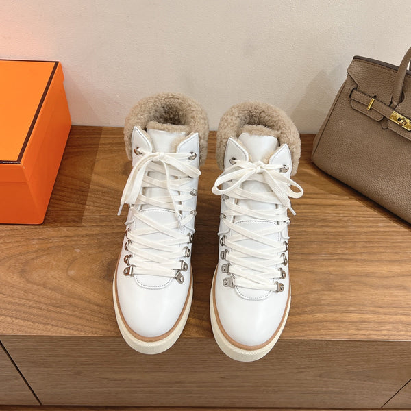 HM 26S Flocon Botines 4cm White Leather Shearling 110589
