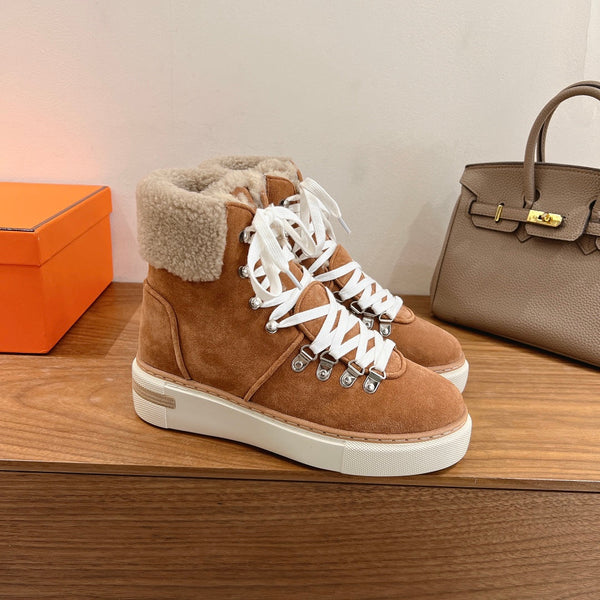 HM 26S Flocon Botines 4cm Tan Suede Shearling 110590