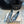 Hangisi 100 Ocean Blue Linen with Black Leather Jewel Buckle Pumps 161068