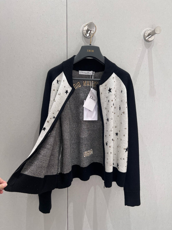CD 25 Round Neck Cardigan Black White Cashmere 210860