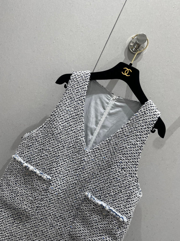 CC 25 Tweed Dress Gray Blue Woven Fabric