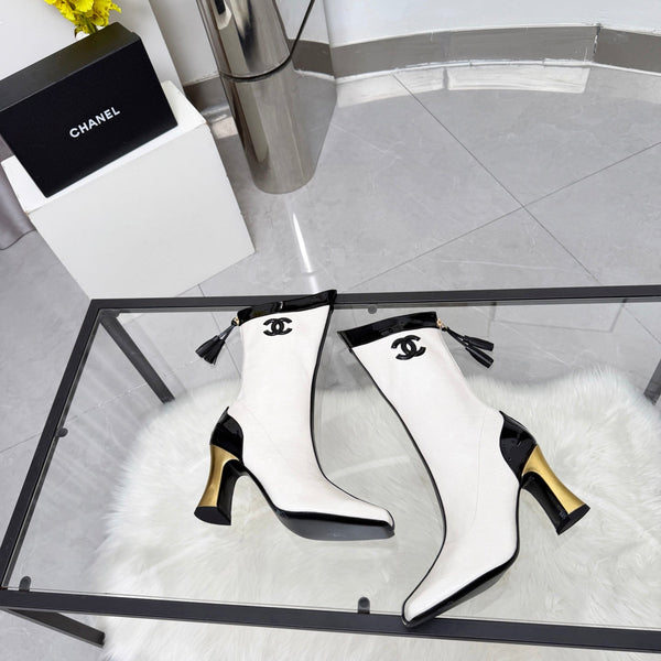 CC 26 FW Ankle Boots 8.5cm Black White Crocodile-Embossed Leather 919940