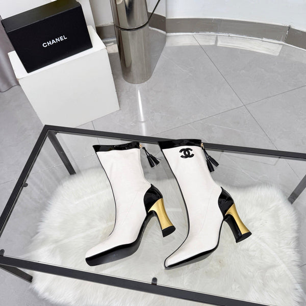 CC 26 FW Ankle Boots 8.5cm Black White Crocodile-Embossed Leather 919940