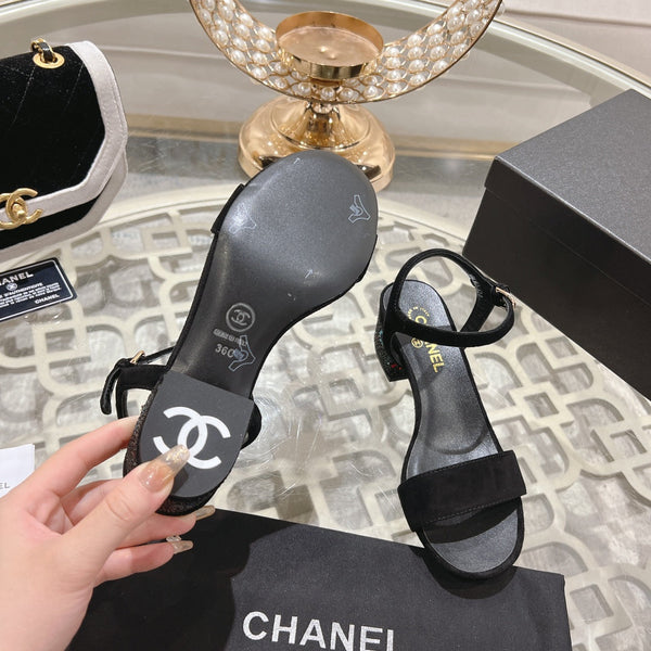 CC 25C 10CM Mid Heed Sandals Black Suede 213328